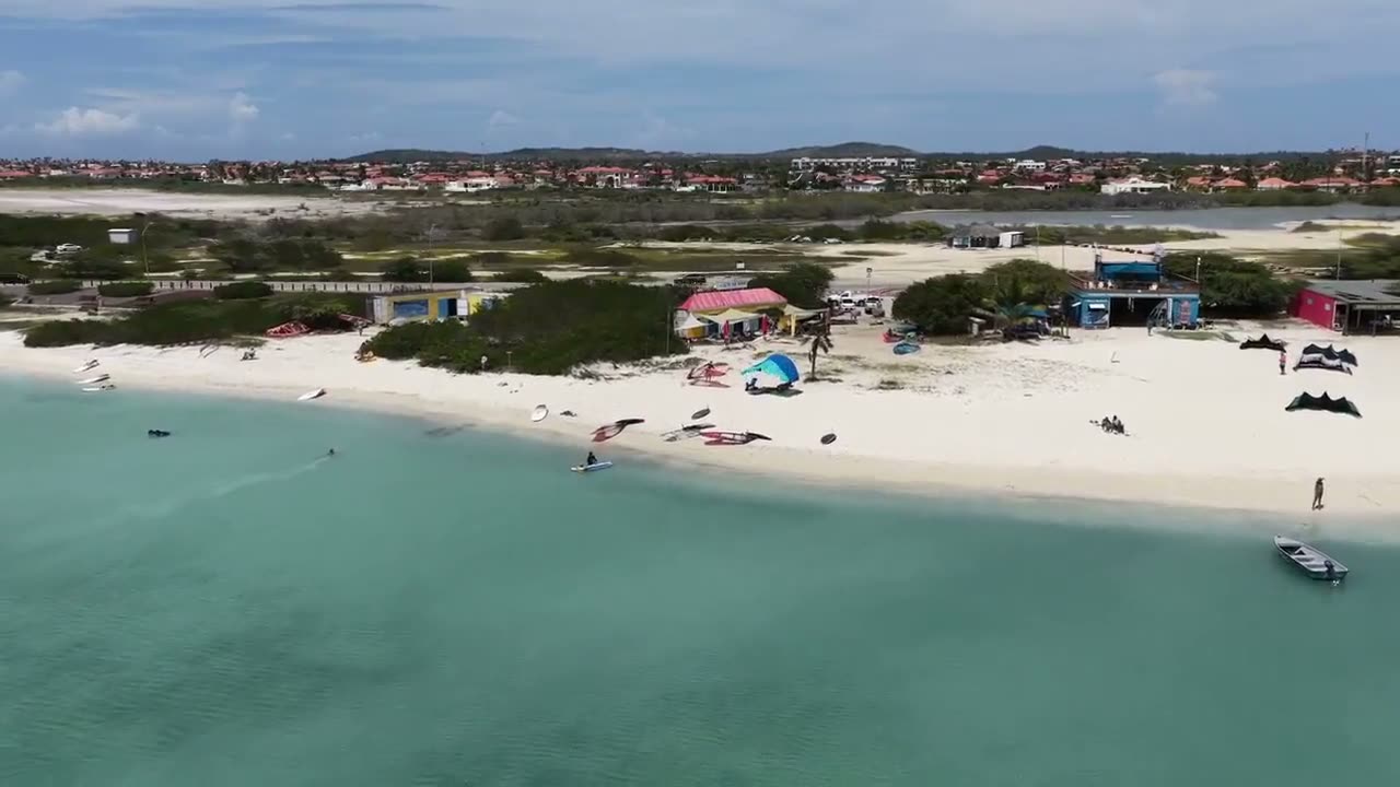 Drone view of windsurfers on the reef